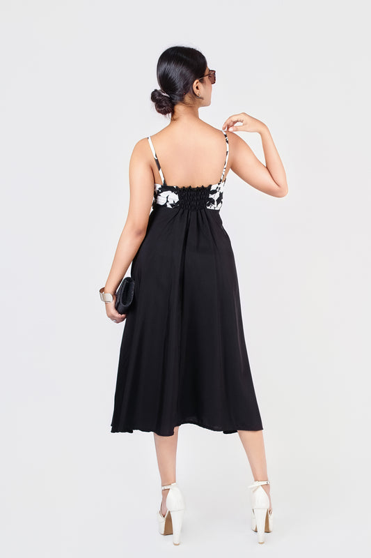 Noir Petal Midi Dress