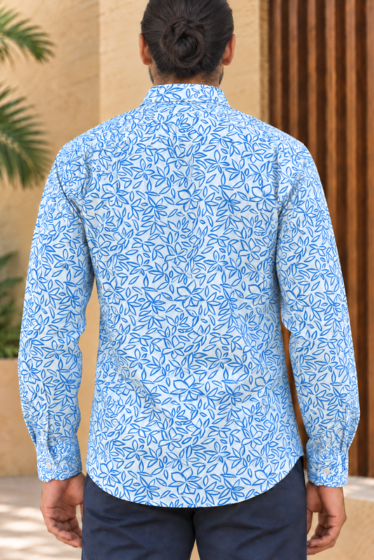 Azure Leaf Print Long Sleeve Shirt