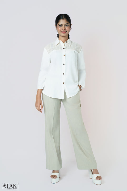 Ivory Textured Panel Blouse