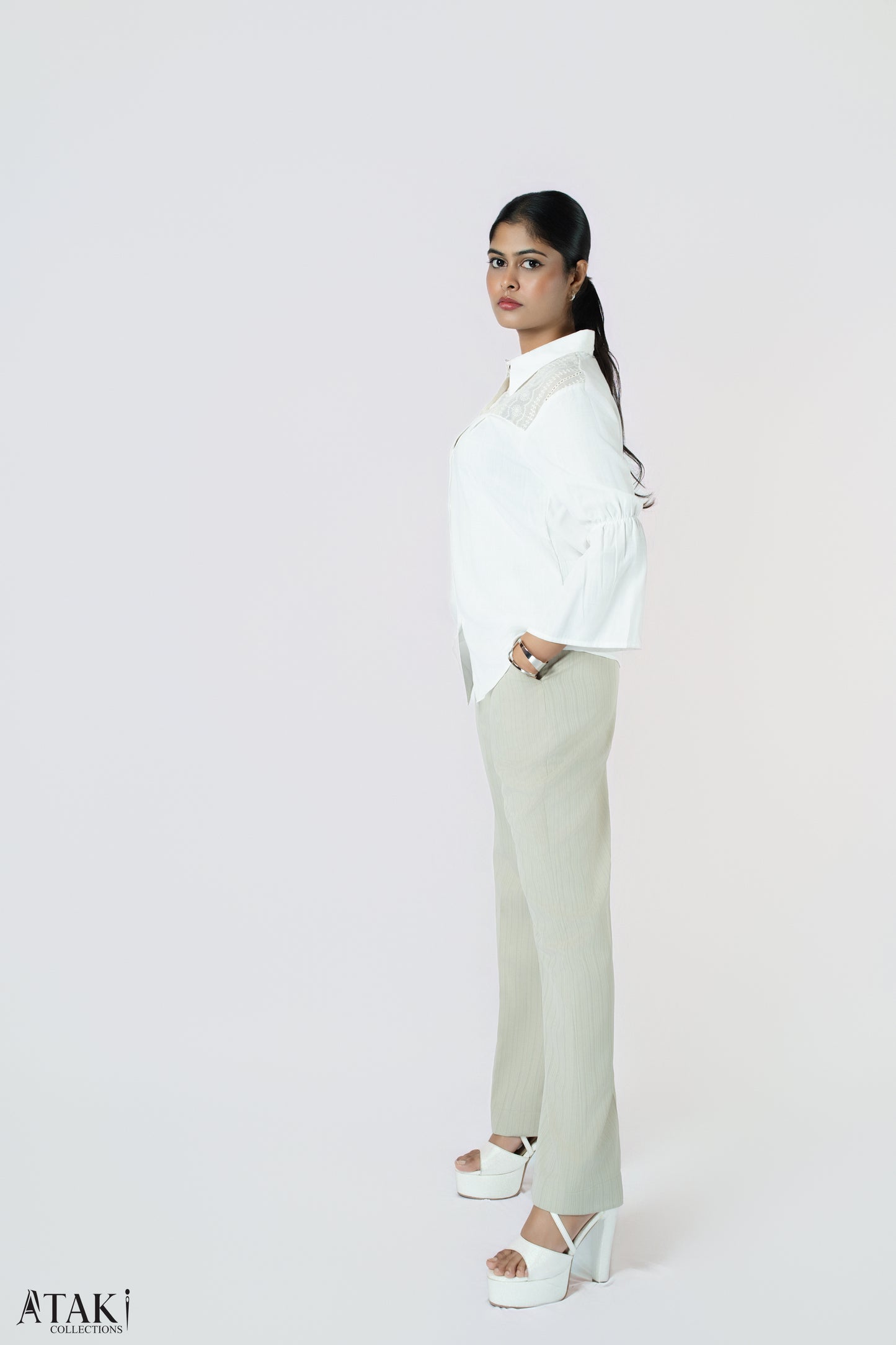 Ivory Textured Panel Blouse