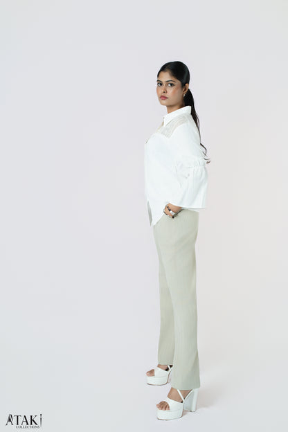 Ivory Textured Panel Blouse
