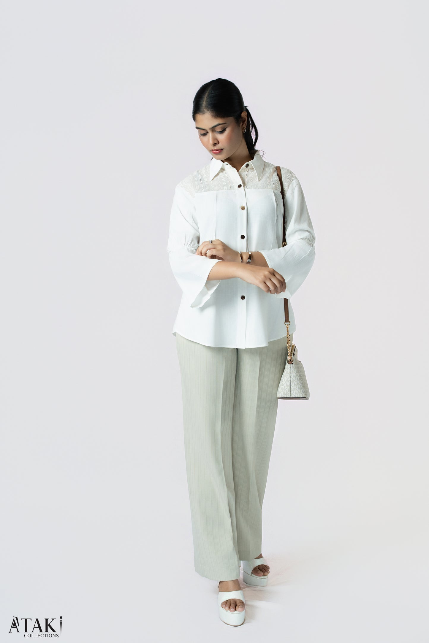 Ivory Textured Panel Blouse