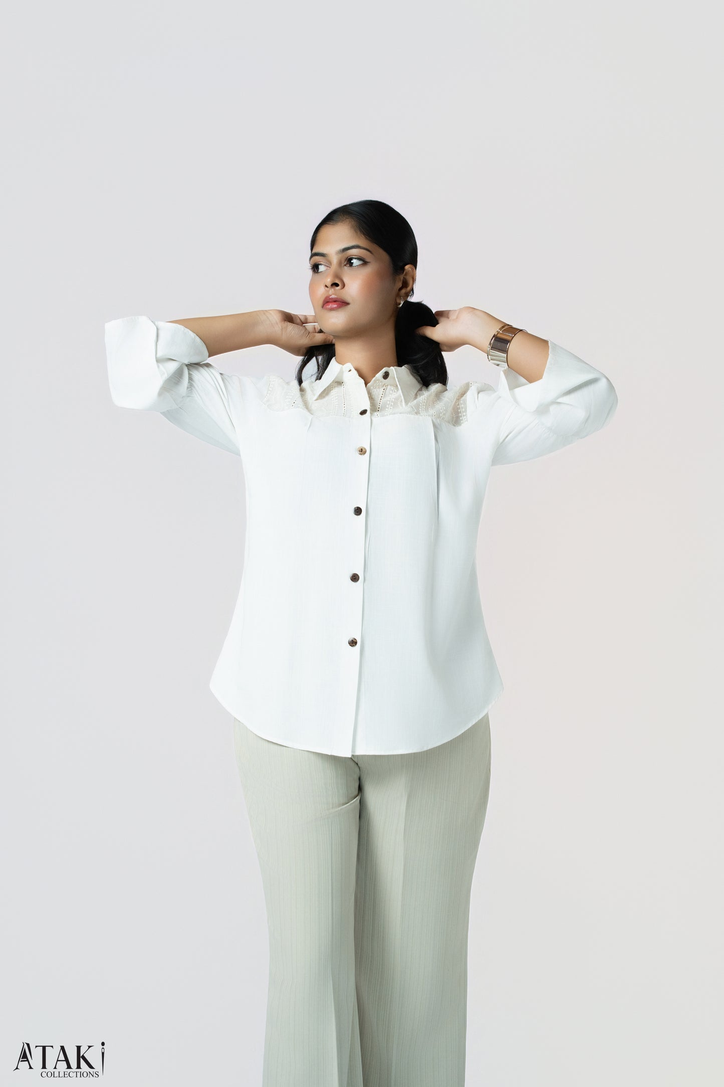 Ivory Textured Panel Blouse