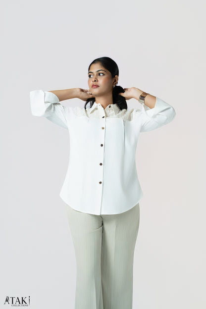 Ivory Textured Panel Blouse