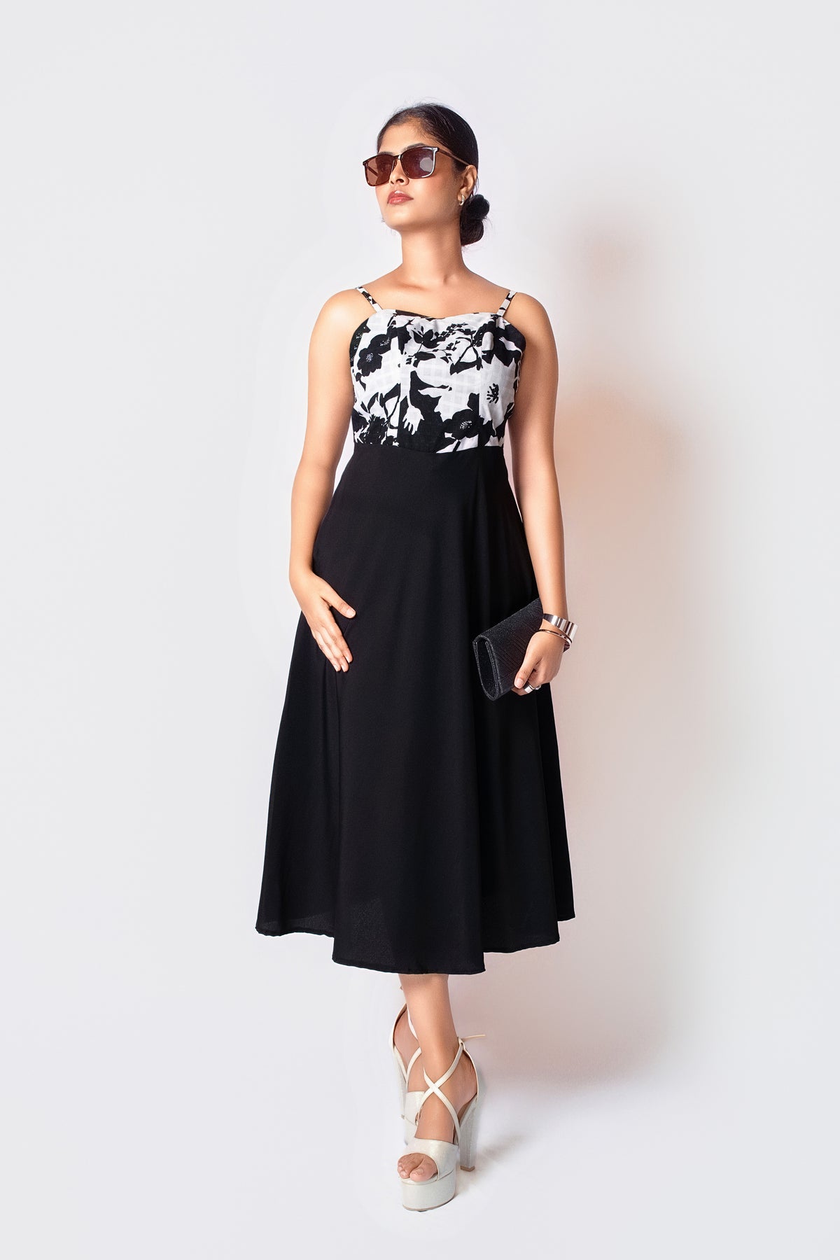 Noir Petal Midi Dress