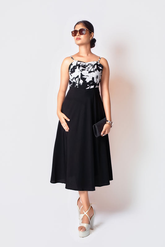 Noir Petal Midi Dress