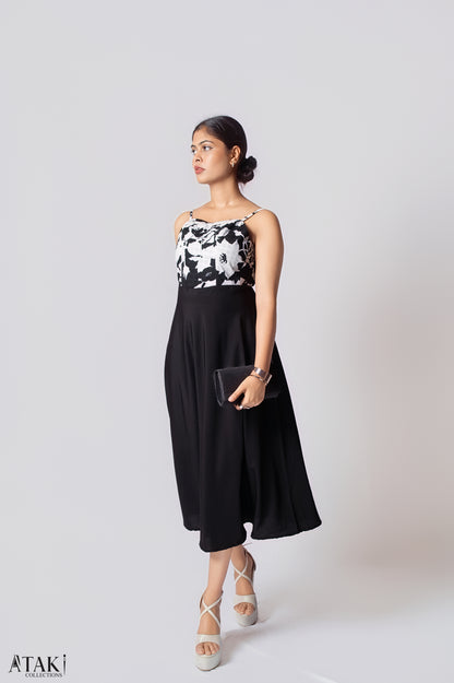 Noir Petal Midi Dress