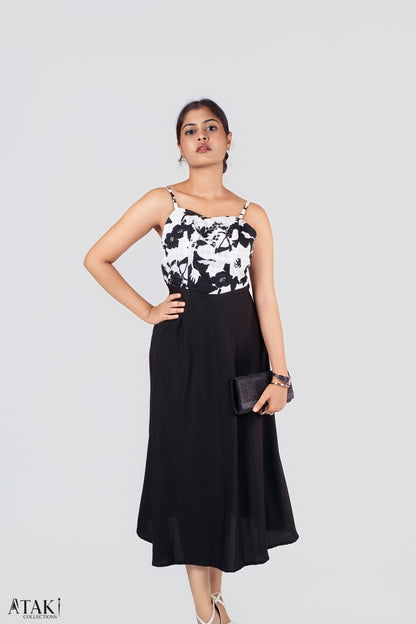 Noir Petal Midi Dress