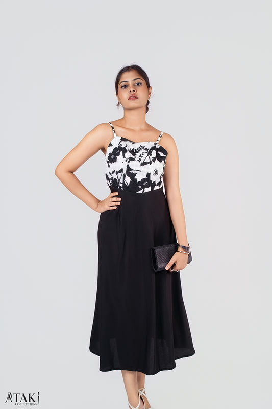 Noir Petal Midi Dress