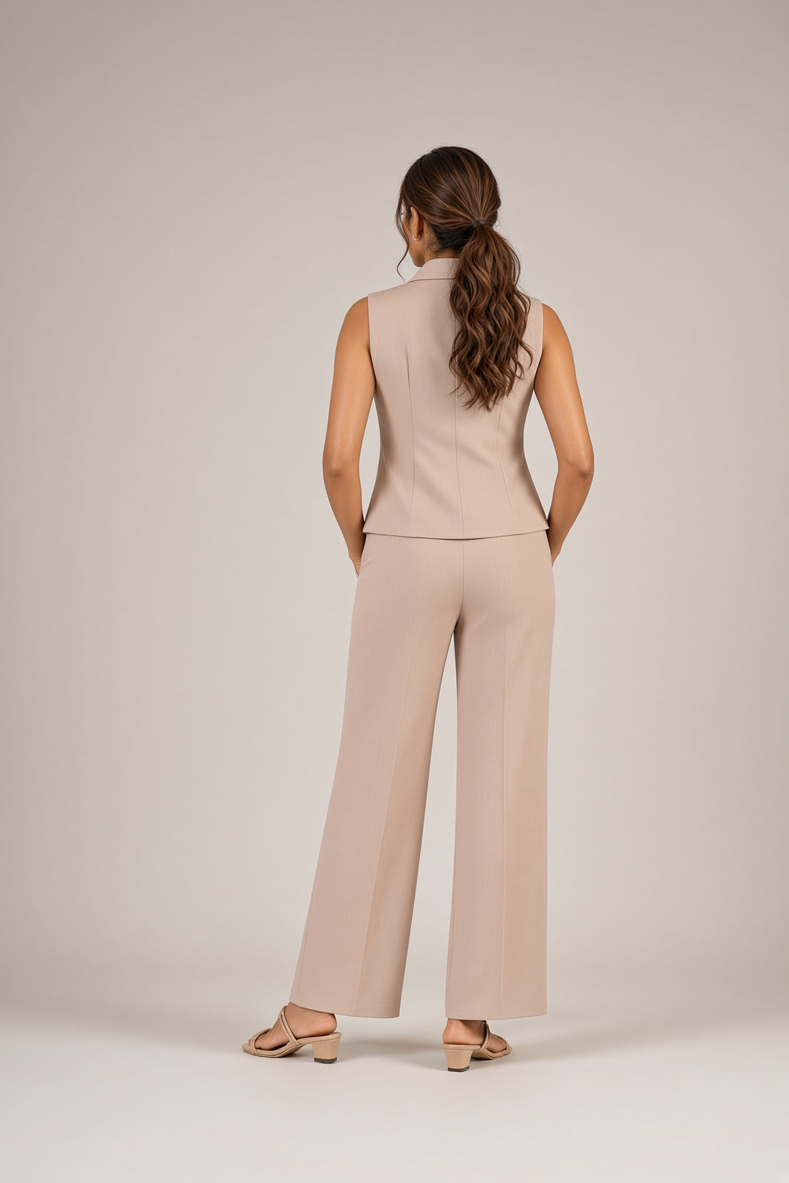 Taupe Tailored Waistcoat & Wide-Leg Trouser Set